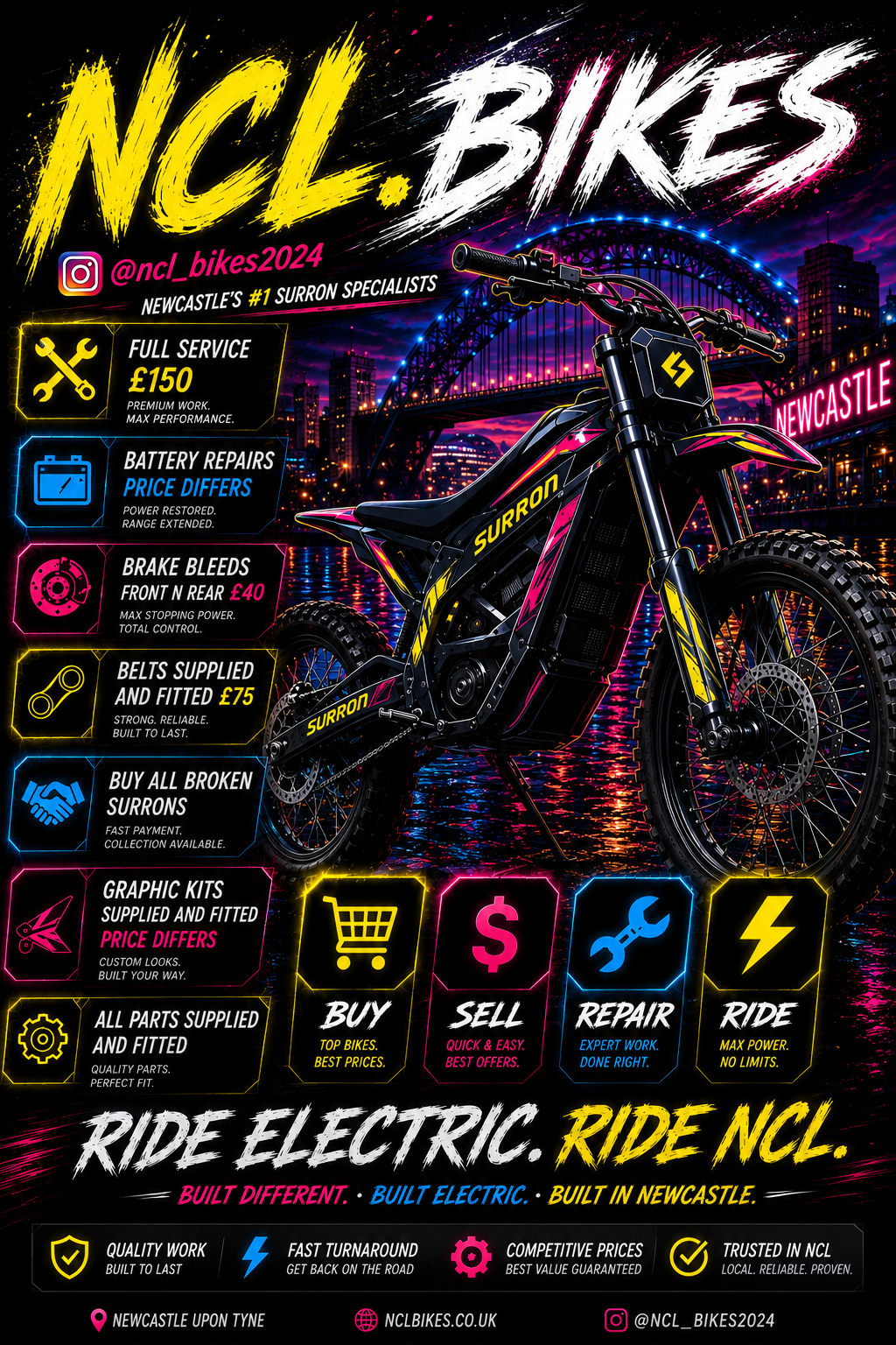 NCL Bikes electric bike services poster